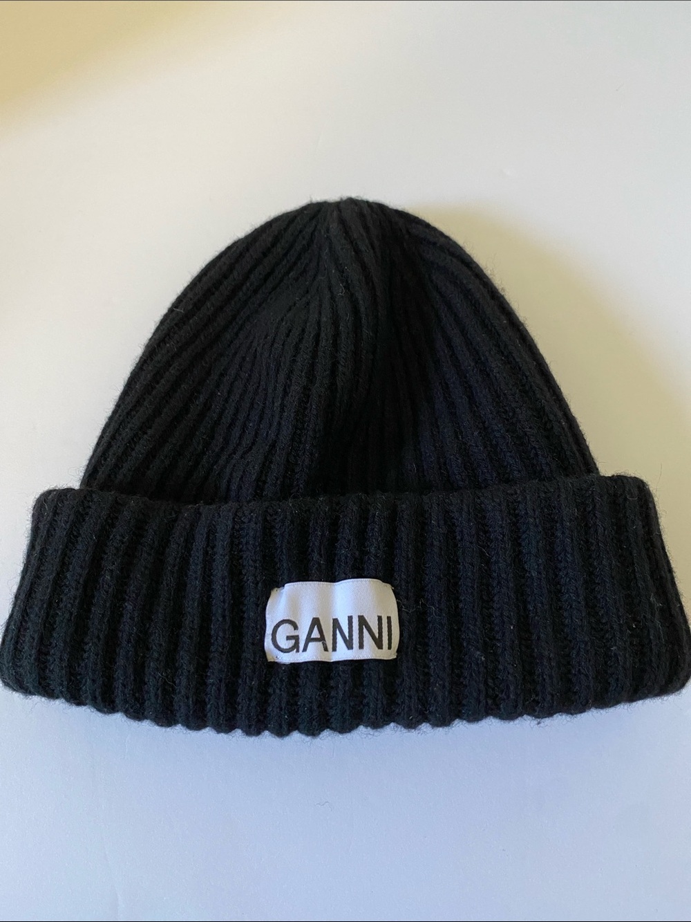 Ganni Black Wool Blend Beanie